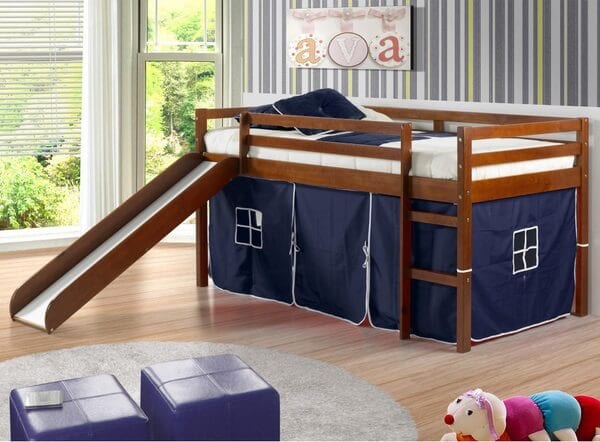 kids loft bed with slide and tent