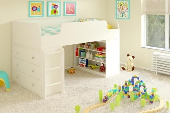 loft beds for kids with dresser and bookcase